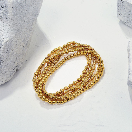 波西米亞風18k金手鏈堆曡大小金珠簡約串珠彈力手鏈