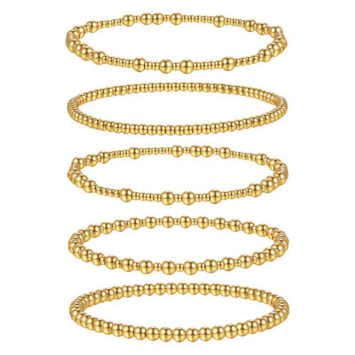 波西米亞風18k金手鏈堆曡大小金珠簡約串珠彈力手鏈