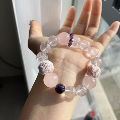 【春江水暖】天然粉晶巴西紫水晶手串毛球珠小衆溫柔精緻簡約甜美