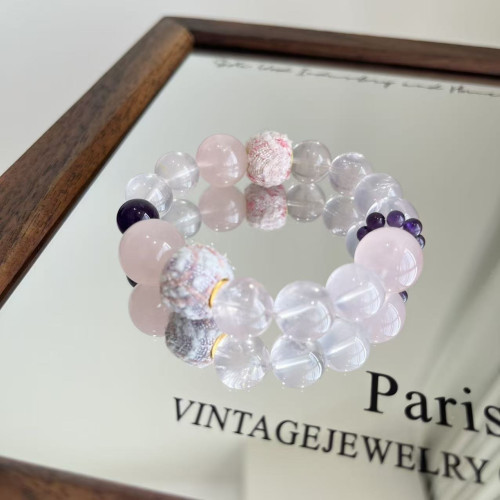 【春江水暖】天然粉晶巴西紫水晶手串毛球珠小衆溫柔精緻簡約甜美