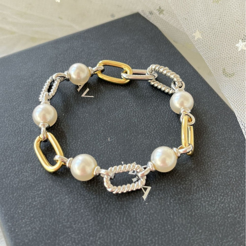 DY   歐美流行珍珠鍊條手鏈，分色時尚手鏈