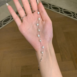 S925純銀超仙法式雙層鋯石鑽球貝珠天然淡水珍珠手鏈高級小衆手飾