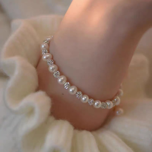 璀璨珍珠手鏈女S925純銀小衆個性網紅冷淡風淡水珍珠手串秋冬新款