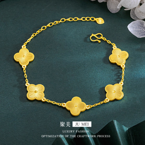 越南沙金碎冰五朵花四葉草手鏈適合時尚通勤百搭高級感碎碎冰手鏈