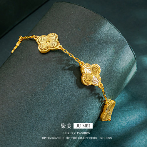 越南沙金碎冰五朵花四葉草手鏈適合時尚通勤百搭高級感碎碎冰手鏈