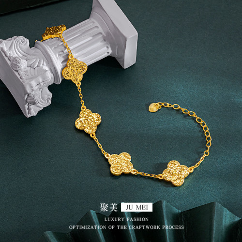 越南沙金碎冰五朵花四葉草手鏈適合時尚通勤百搭高級感碎碎冰手鏈