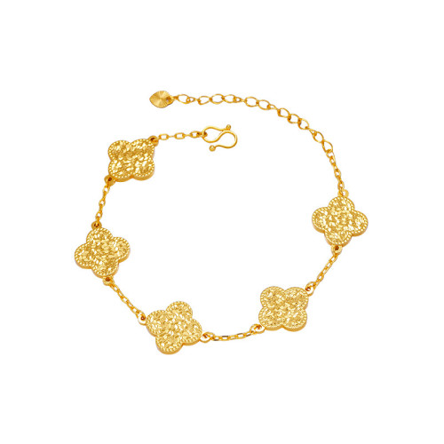 越南沙金碎冰五朵花四葉草手鏈適合時尚通勤百搭高級感碎碎冰手鏈