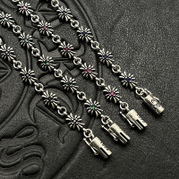 歐美百搭手鏈鑲鑽細十字花男女士手飾泰銀復古嘻哈插釦插片手環