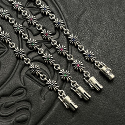 歐美百搭手鏈鑲鑽細十字花男女士手飾泰銀復古嘻哈插釦插片手環