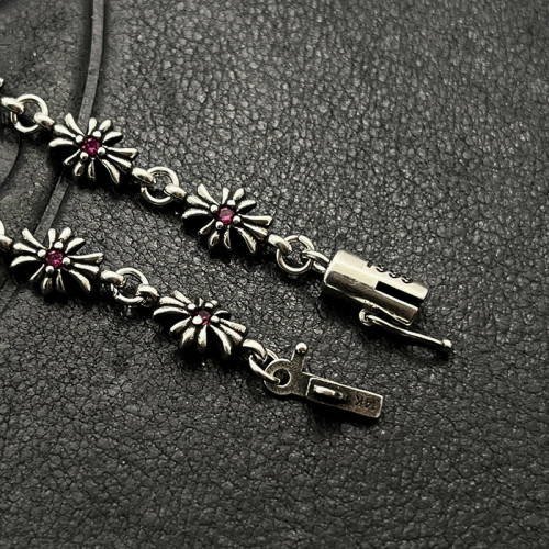 歐美百搭手鏈鑲鑽細十字花男女士手飾泰銀復古嘻哈插釦插片手環