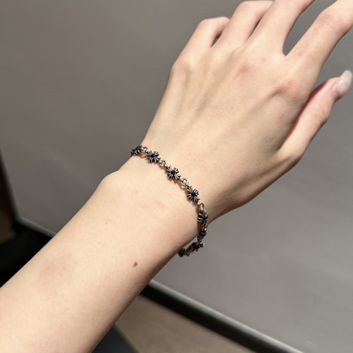 歐美百搭手鏈鑲鑽細十字花男女士手飾泰銀復古嘻哈插釦插片手環