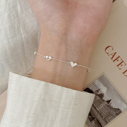 銀蘭S925純銀愛心貝母手鏈女輕奢時尚小清新簡約百搭手飾韓國韓版