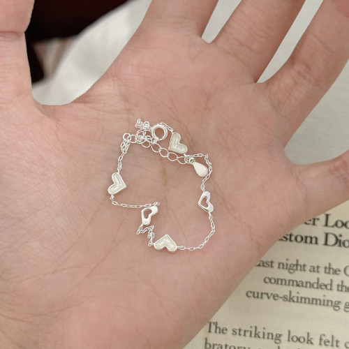 銀蘭S925純銀愛心貝母手鏈女輕奢時尚小清新簡約百搭手飾韓國韓版