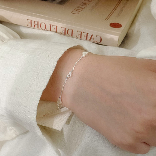 銀蘭S925純銀愛心貝母手鏈女輕奢時尚小清新簡約百搭手飾韓國韓版