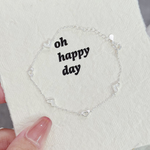 銀蘭S925純銀愛心貝母手鏈女輕奢時尚小清新簡約百搭手飾韓國韓版