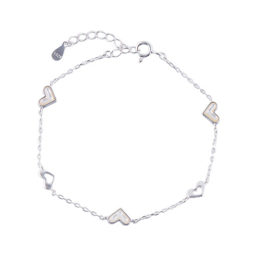 銀蘭S925純銀愛心貝母手鏈女輕奢時尚小清新簡約百搭手飾韓國韓版