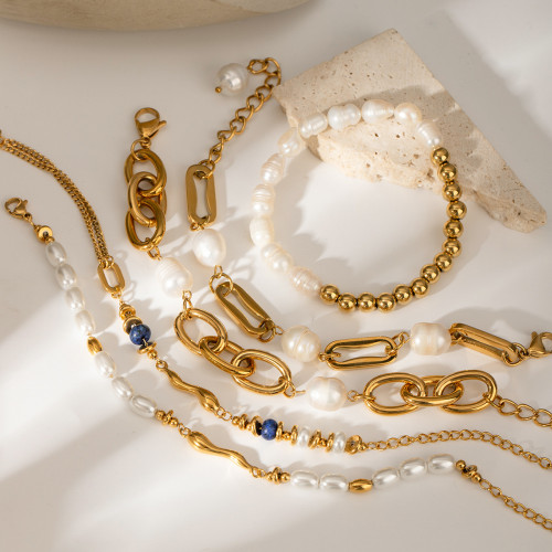 萬興歐美18k金不鏽鋼珍珠滴油手鏈異形小衆高級感串珠飾品