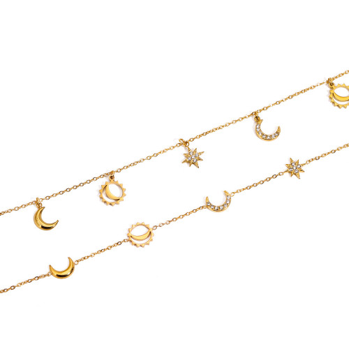 靜俏設計歐美18K金不鏽鋼鑲鑽月亮星星流蘇吊墜手鏈bracelet 靜俏設計歐美18K金不鏽鋼鑲鑽月亮星星流蘇吊墜手鏈bracelet