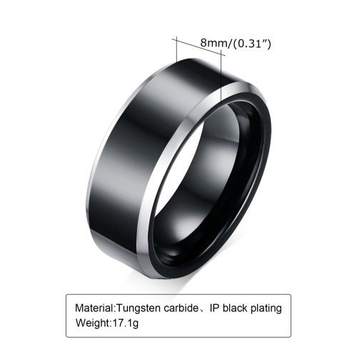 歐美首飾 8mm黑色鎢金戒指 男士戒指 抗刮痕 鎢鋼戒指TCR-032