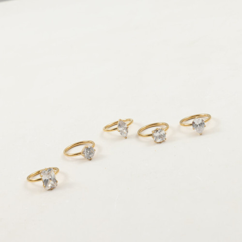 誇張 大鋯石  簡約 戒指 鈦鋼電鍍18k金