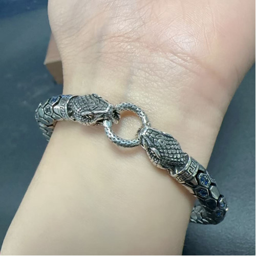 翔栩時尚鍍銀新款雙蛇藍鑽手鏈個性藍色風情男女款生肖蛇手鏈