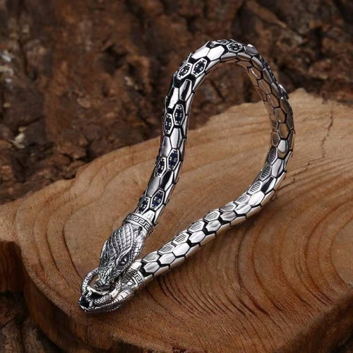 翔栩時尚鍍銀新款雙蛇藍鑽手鏈個性藍色風情男女款生肖蛇手鏈