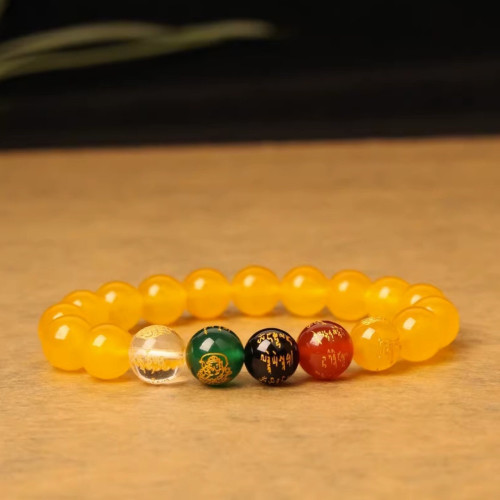 五路財神手鏈五行黑曜石本命年手串化解紅瑪瑙金木水火土男女手串