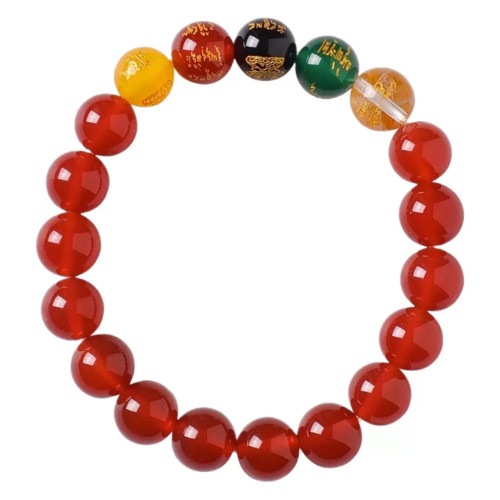 五路財神手鏈五行黑曜石本命年手串化解紅瑪瑙金木水火土男女手串