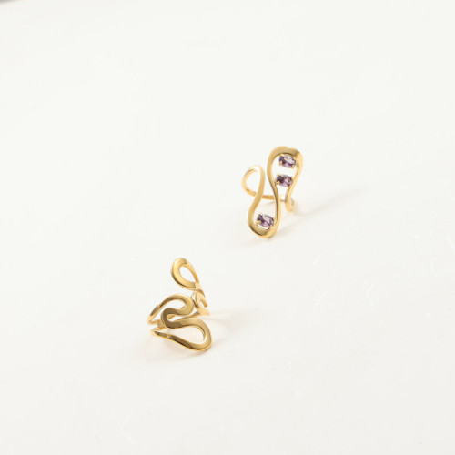 誇張長款 戒指 鑲嵌3個紫色鋯石鋯石  鈦鋼電鍍18k金