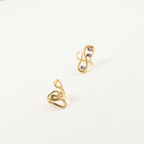 誇張長款 戒指 鑲嵌3個紫色鋯石鋯石  鈦鋼電鍍18k金