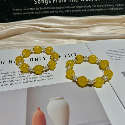 【黃瑪瑙】手鏈水晶手串水晶手飾 手鏈串珠 天然水晶手鏈女高級感