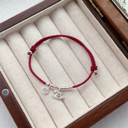 S925純銀馬上有錢盤纏紅繩手鏈女小衆新中式國風本命年生肖手繩