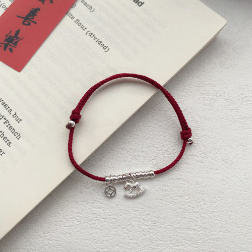 S925純銀馬上有錢盤纏紅繩手鏈女小衆新中式國風本命年生肖手繩 S925純銀馬上有錢盤纏紅繩手鏈女小衆新中式國風本命年生肖手繩