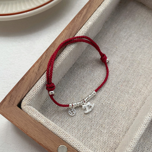 S925純銀馬上有錢盤纏紅繩手鏈女小衆新中式國風本命年生肖手繩 S925純銀馬上有錢盤纏紅繩手鏈女小衆新中式國風本命年生肖手繩