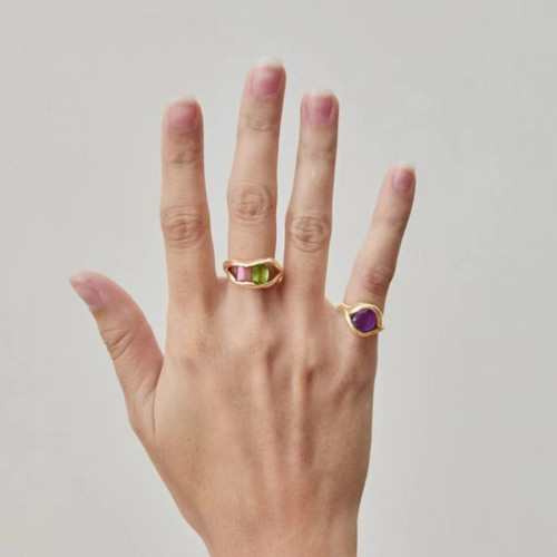 多色彩鋯石 拼接 戒指 鈦鋼電鍍18k金