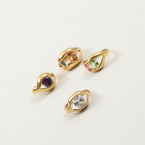 多色彩鋯石 拼接 戒指 鈦鋼電鍍18k金