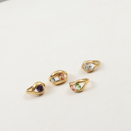 多色彩鋯石 拼接 戒指 鈦鋼電鍍18k金