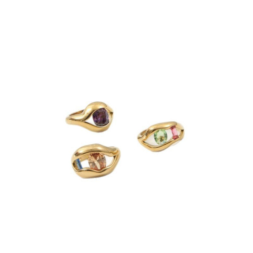 多色彩鋯石 拼接 戒指 鈦鋼電鍍18k金