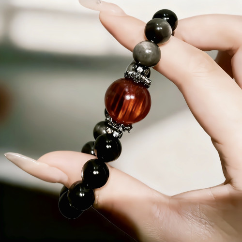 【黑曜權杖】2025天然銀曜石虎眼石水晶手鏈女款原創設計手串手工