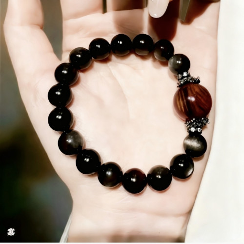 【黑曜權杖】2025天然銀曜石虎眼石水晶手鏈女款原創設計手串手工