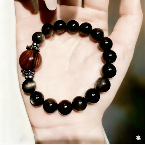 【黑曜權杖】2025天然銀曜石虎眼石水晶手鏈女款原創設計手串手工