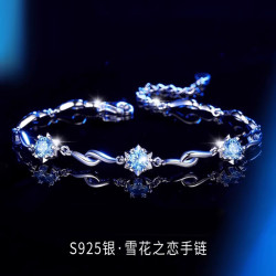 飾品S925純銀六芒星手鏈女士輕奢小衆高級感雪花之戀手串手飾
