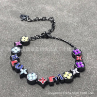 歐美時尚老花手鏈鑲嵌貝母瑪瑙琺瑯工藝手鏈暗黑系情侶手鏈