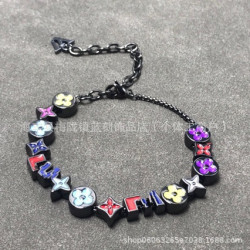 歐美時尚老花手鏈鑲嵌貝母瑪瑙琺瑯工藝手鏈暗黑系情侶手鏈