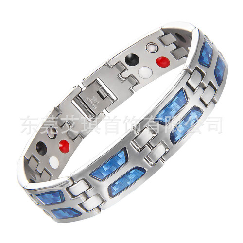 歐美鈦鋼手鏈簡約時尚雙排磁鈦鋼手鏈男士磁性能量鈦鋼手鏈