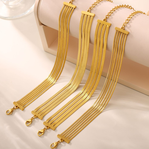 摩天輪歐美誇張多層曡戴刀片鏈手鏈鈦鋼PVD真空鍍金不褪色女手飾