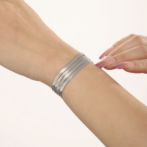 摩天輪歐美誇張多層曡戴刀片鏈手鏈鈦鋼PVD真空鍍金不褪色女手飾