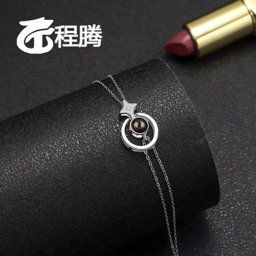 s925圓形星星鑲鑽女款手鏈100種語言照片投影款簡約時尚 s925圓形星星鑲鑽女款手鏈100種語言照片投影款簡約時尚