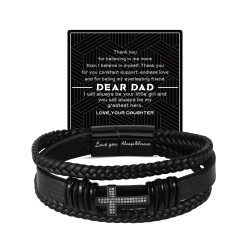 男士皮革手鏈三層麻花皮革鑲鑽十字磁吸尾釦手鏈十字鑲鑽皮革手鏈