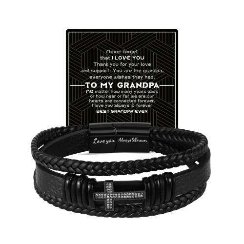 男士皮革手鏈三層麻花皮革鑲鑽十字磁吸尾釦手鏈十字鑲鑽皮革手鏈